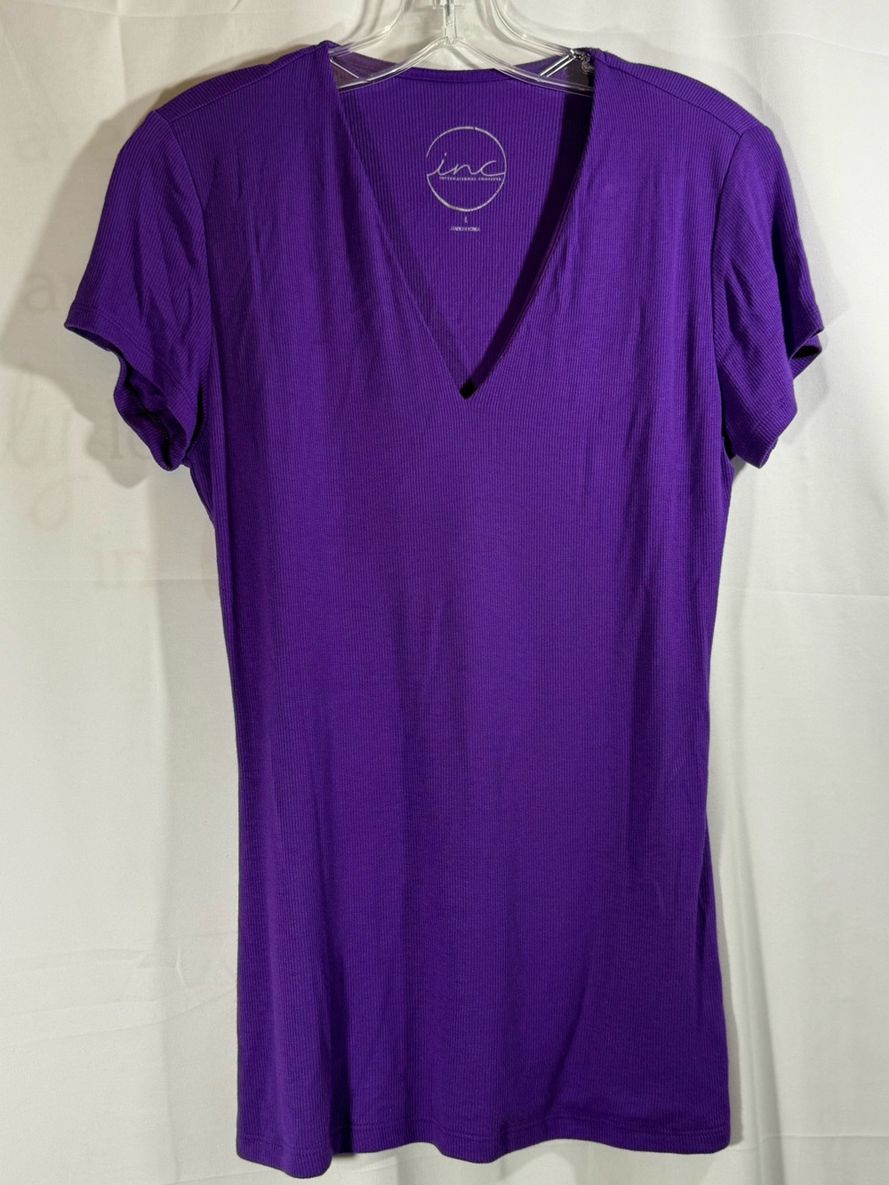 INC International Concepts Deep Purple V-Neck Short Sleeve Tee